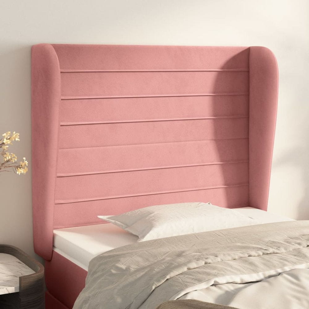 Vidaxl Čelo postele so záhybmi ružový 103x23x118/128 cm zamat